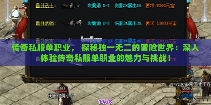 传奇私服单职业， 探秘独一无二的冒险世界：深入体验传奇私服单职业的魅力与挑战！