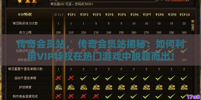 传奇会员站， 传奇会员站揭秘：如何利用VIP特权在热门游戏中脱颖而出！