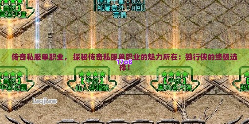 传奇私服单职业， 探秘传奇私服单职业的魅力所在：独行侠的终极选择！